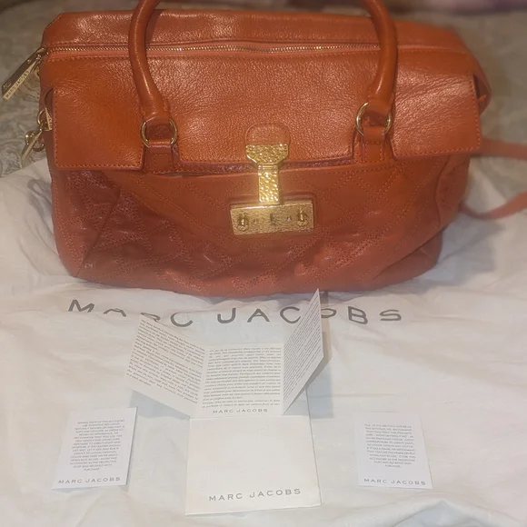Marc Jacobs Rudi Baroque Quilted Satchel Shoulder Bag Mandarin Leather